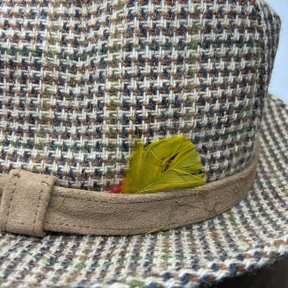 Vintage Borsalino Mens Brown Tweed Wide Brim Fitted Grandpa Fedora Hat Sz 7 3/8 - Picture 5 of 12